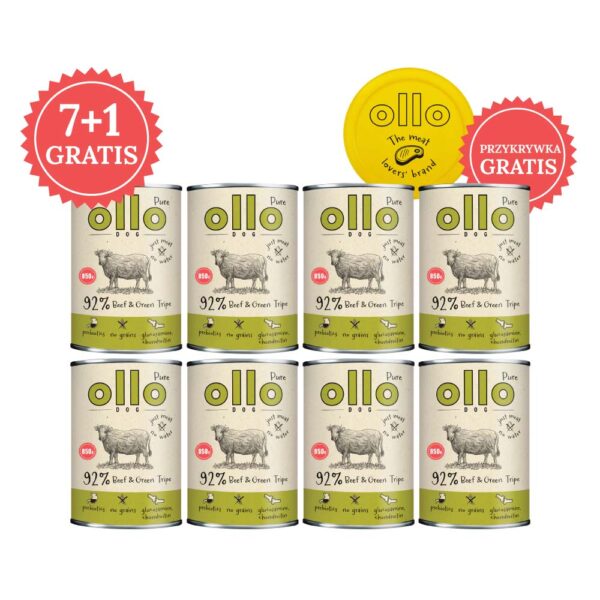 Pakiet 8 szt. karma mokra dla psa Ollo Pure Wołowina i Zielone Żwacze 850g w Skład Karmy