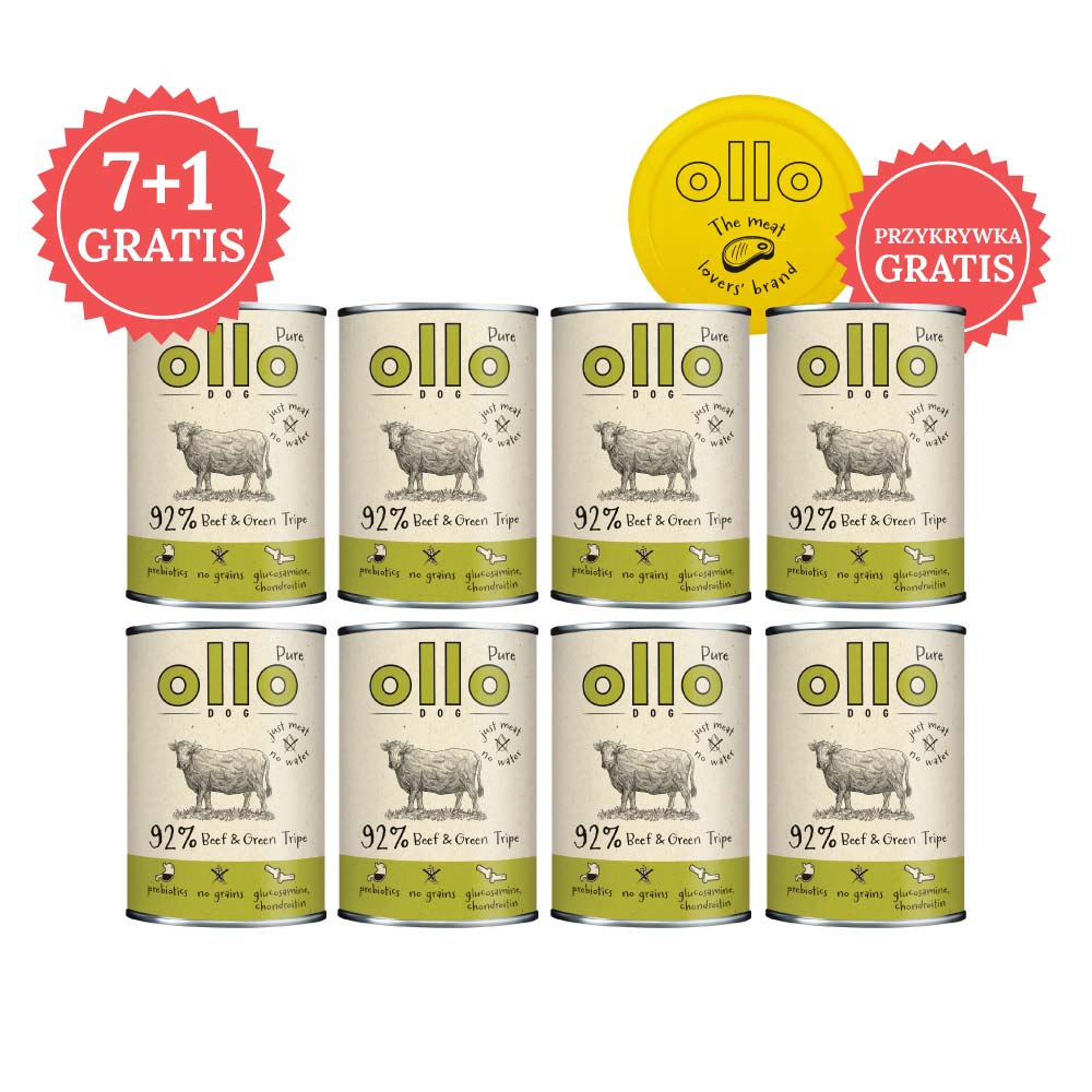 Pakiet 8 szt. karma mokra dla psa Ollo Pure Wołowina i Zielone Żwacze 400g w Skład Karmy