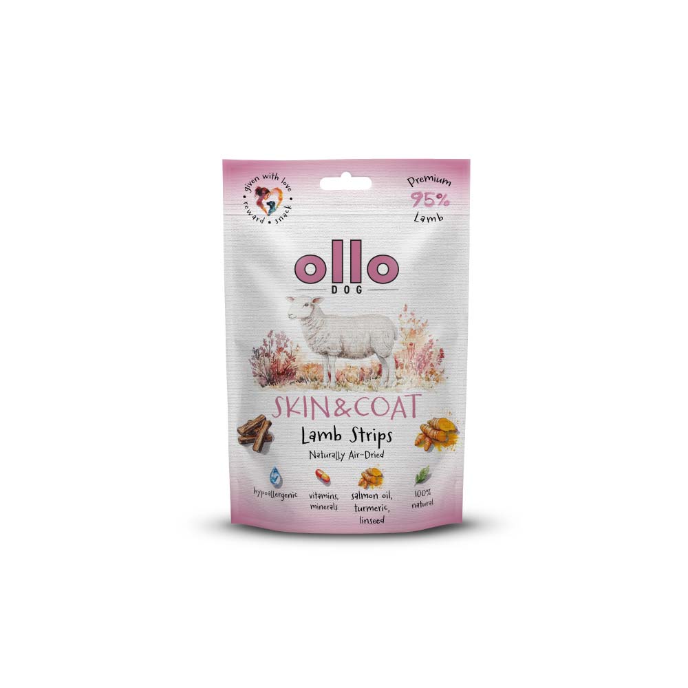 Przysmaki funkcyjne dla psa Ollo Air Dried Skin & Coat Lamb Strips w Skład Karmy