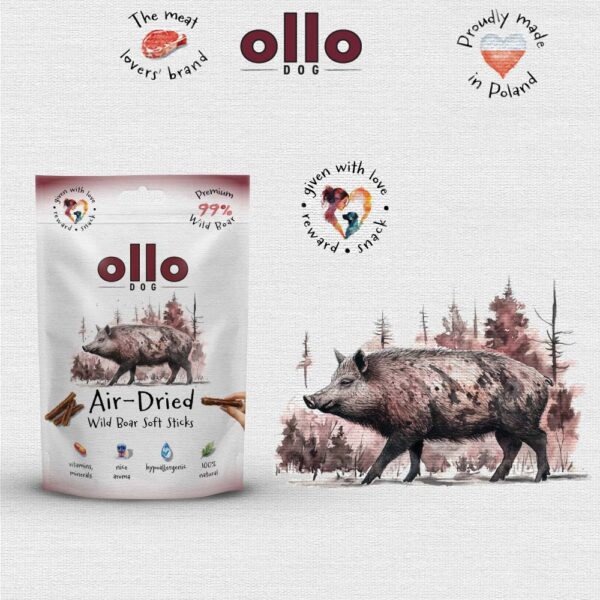 Przysmaki dla psa Ollo Air Dried Wild Boar Sticks w Skład Karmy