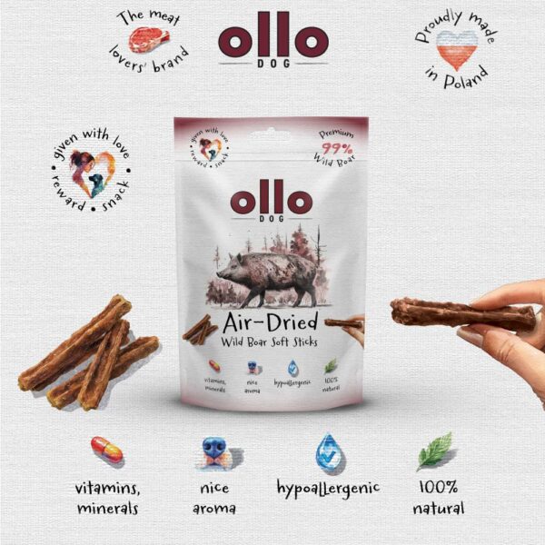 Przysmaki dla psa Ollo Air Dried Wild Boar Sticks w Skład Karmy