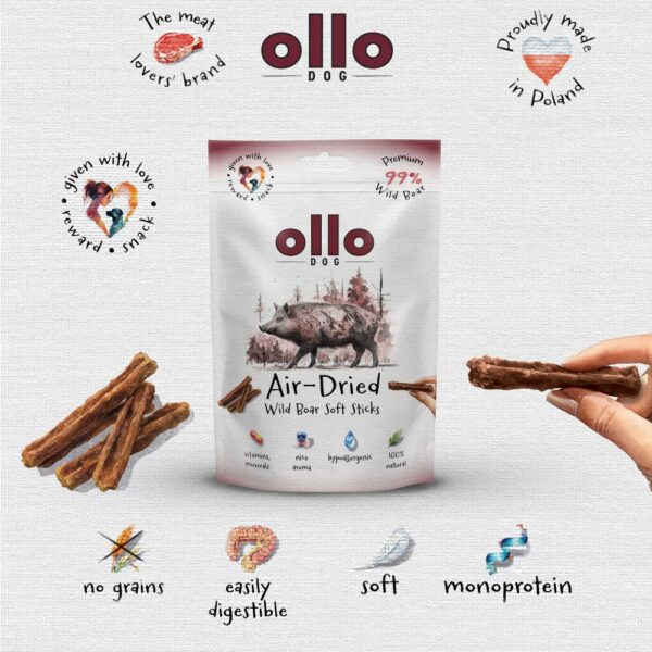 Przysmaki dla psa Ollo Air Dried Wild Boar Sticks w Skład Karmy