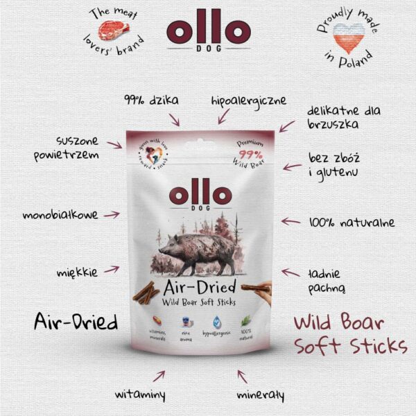 Przysmaki dla psa Ollo Air Dried Wild Boar Sticks w Skład Karmy