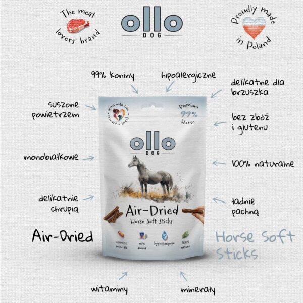 Przysmaki dla psa Ollo Air Dried Horse Sticks w Skład Karmy