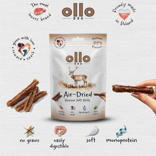Przysmaki dla psa Ollo Air Dried Venison Sticks w Skład Karmy