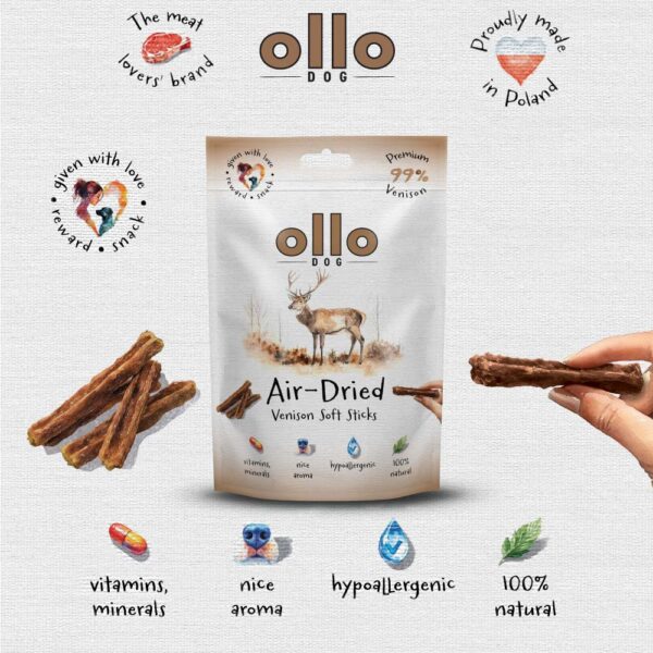 Przysmaki dla psa Ollo Air Dried Venison Sticks w Skład Karmy