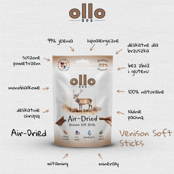 Przysmaki dla psa Ollo Air Dried Venison Sticks w Skład Karmy