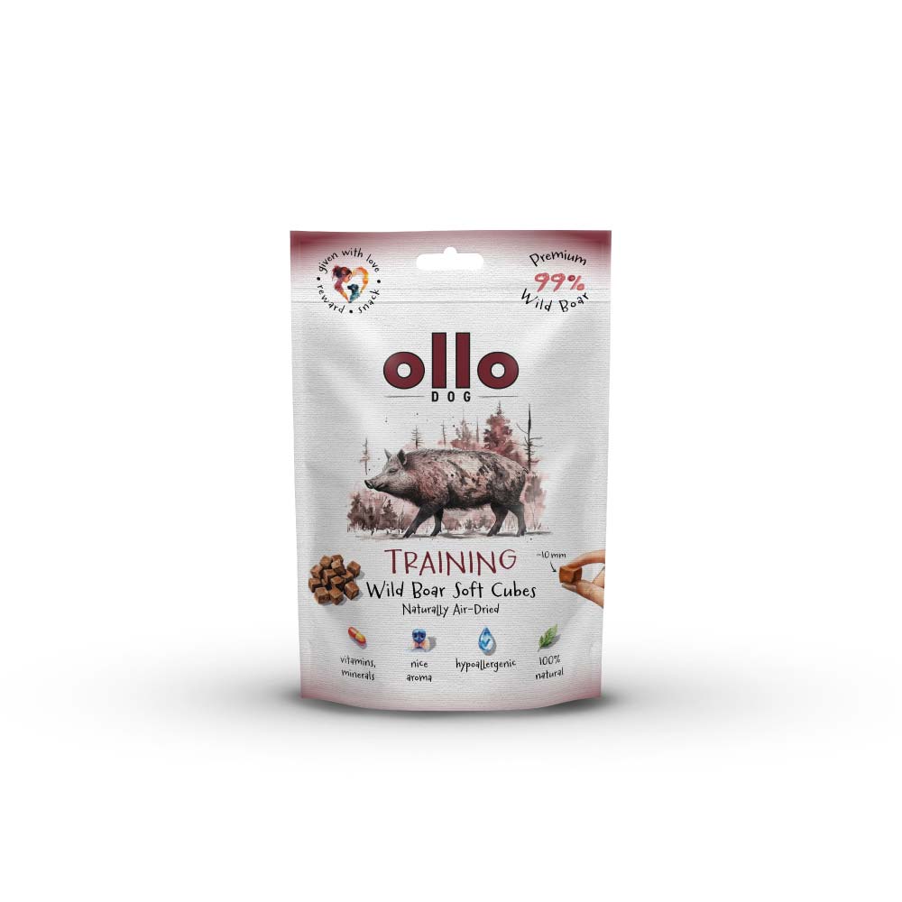 Przysmaki dla psa Ollo Air Dried Training Wold Boar Soft Cubes w Skład Karmy