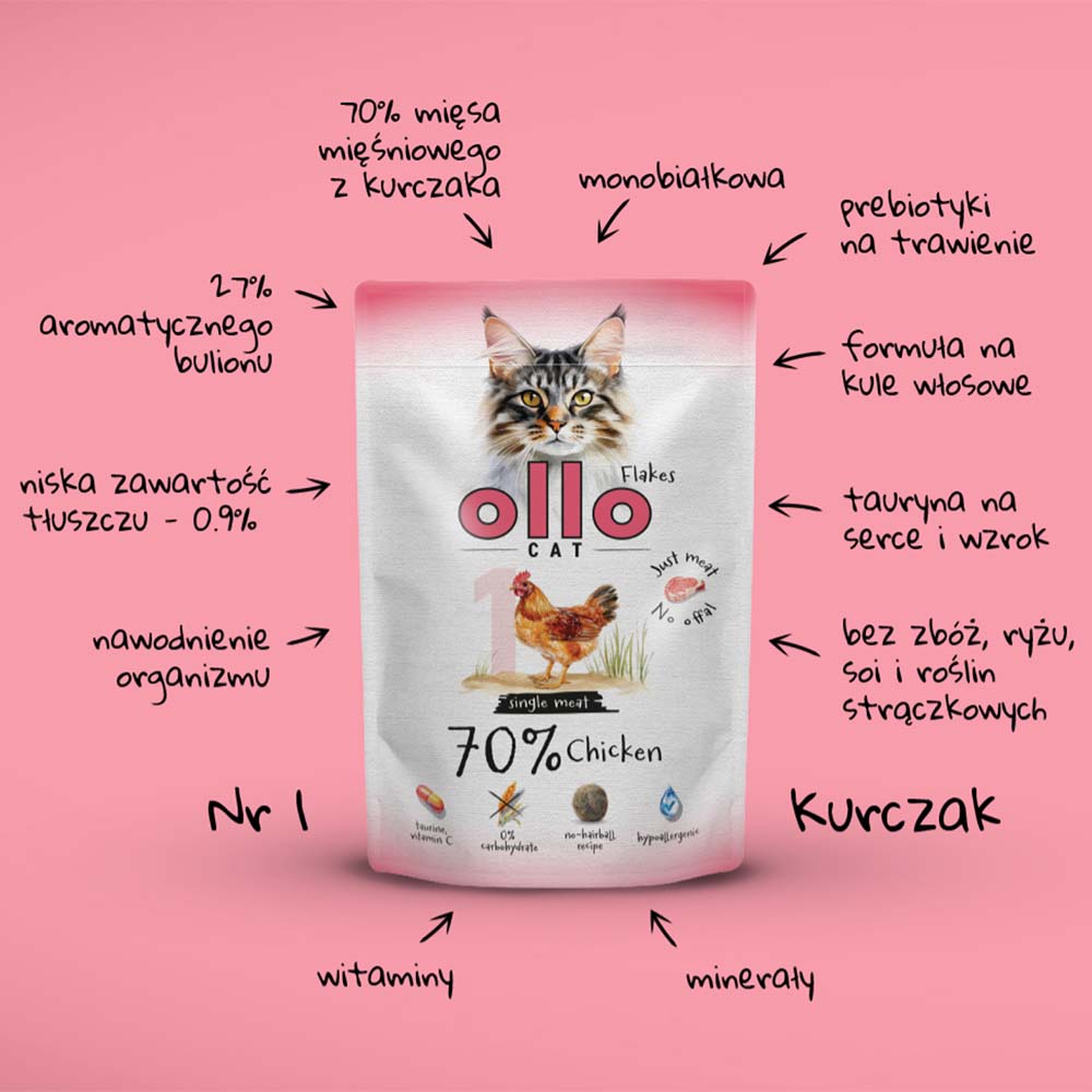 Karma mokra dla kota w saszetkach Ollo Cat nr 1 Kurczak w Skład Karmy