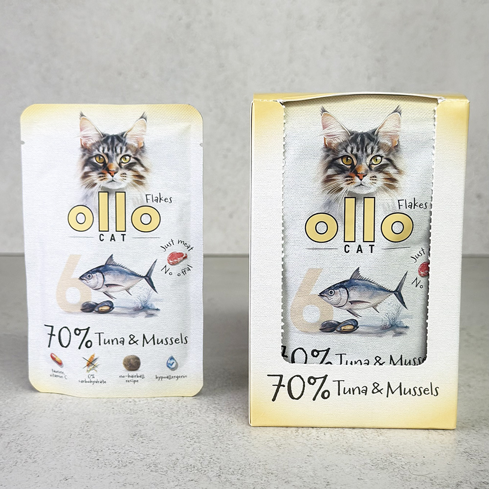 Karma mokra dla kota w saszetkach Ollo Cat nr 6 Tuńczyk i Omułek Zielonowargowy w Skład Karmy