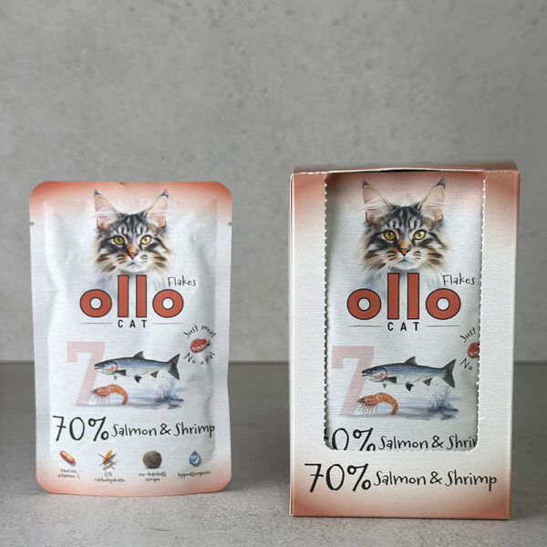 Karma mokra dla kota w saszetkach Ollo Cat nr 7 Łosoś i Krewetki w Skład Karmy