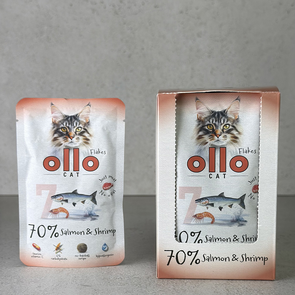 Karma mokra dla kota w saszetkach Ollo Cat nr 7 Łosoś i Krewetki w Skład Karmy