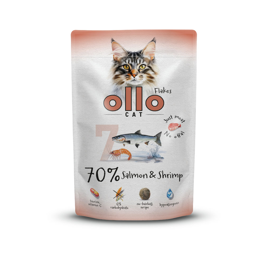 Karma mokra dla kota w saszetkach Ollo Cat nr 7 Łosoś i Krewetki w Skład Karmy